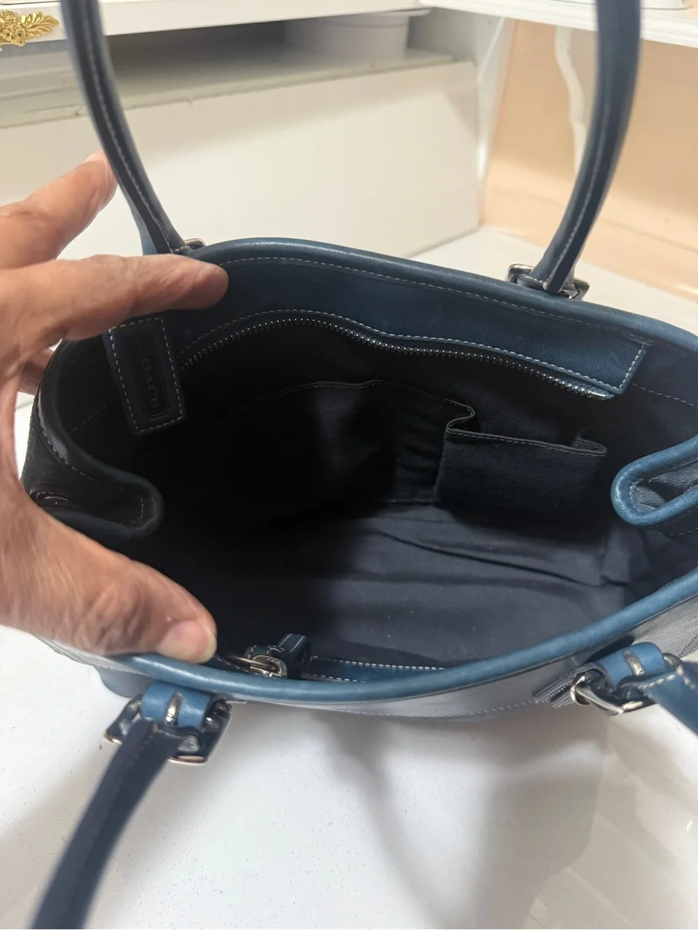 Suede and leather handbag, Coach Hampton satchel